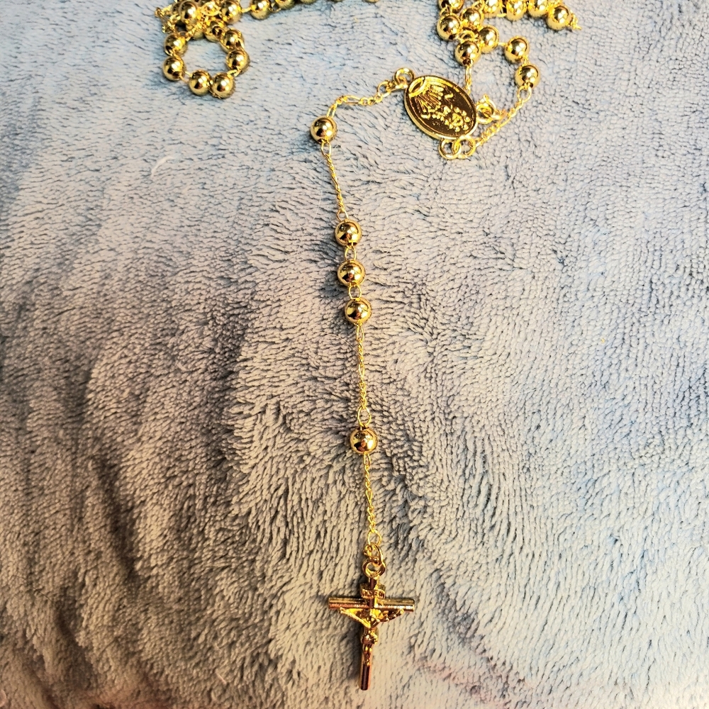 NEW YELLOW GOLD FILLED ROSARY $49